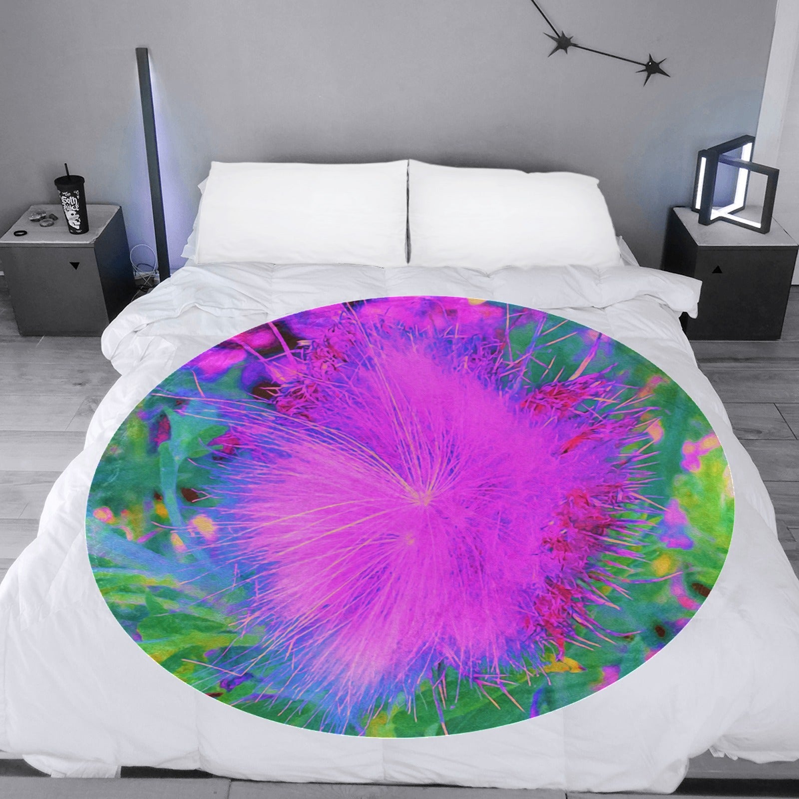Round Throw Blankets, Psychedelic Nature Ultra-Violet Purple Milkweed