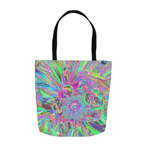 Tote Bags, Festive Colorful Psychedelic Dahlia Flower Petals