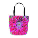 Colorful Floral Tote Bags, Dramatic Crimson Red and Pink Dahlia Flower