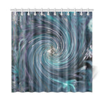 Shower Curtains, Cool Abstract Retro Black and Teal Cosmic Swirl - 72 x 72