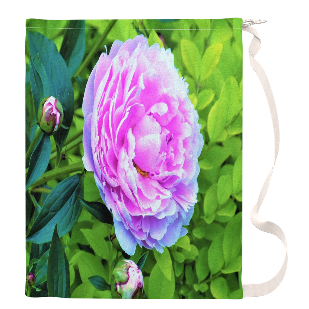 Large Laundry Bags, Pink Peony and Golden Privet Hedge Garden