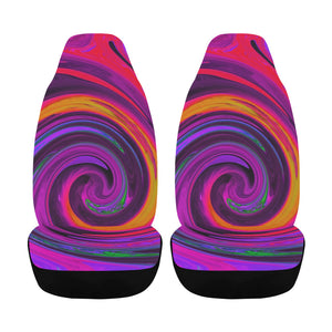 Car Seat Covers, Groovy Abstract Retro Purple and Orange Swirl