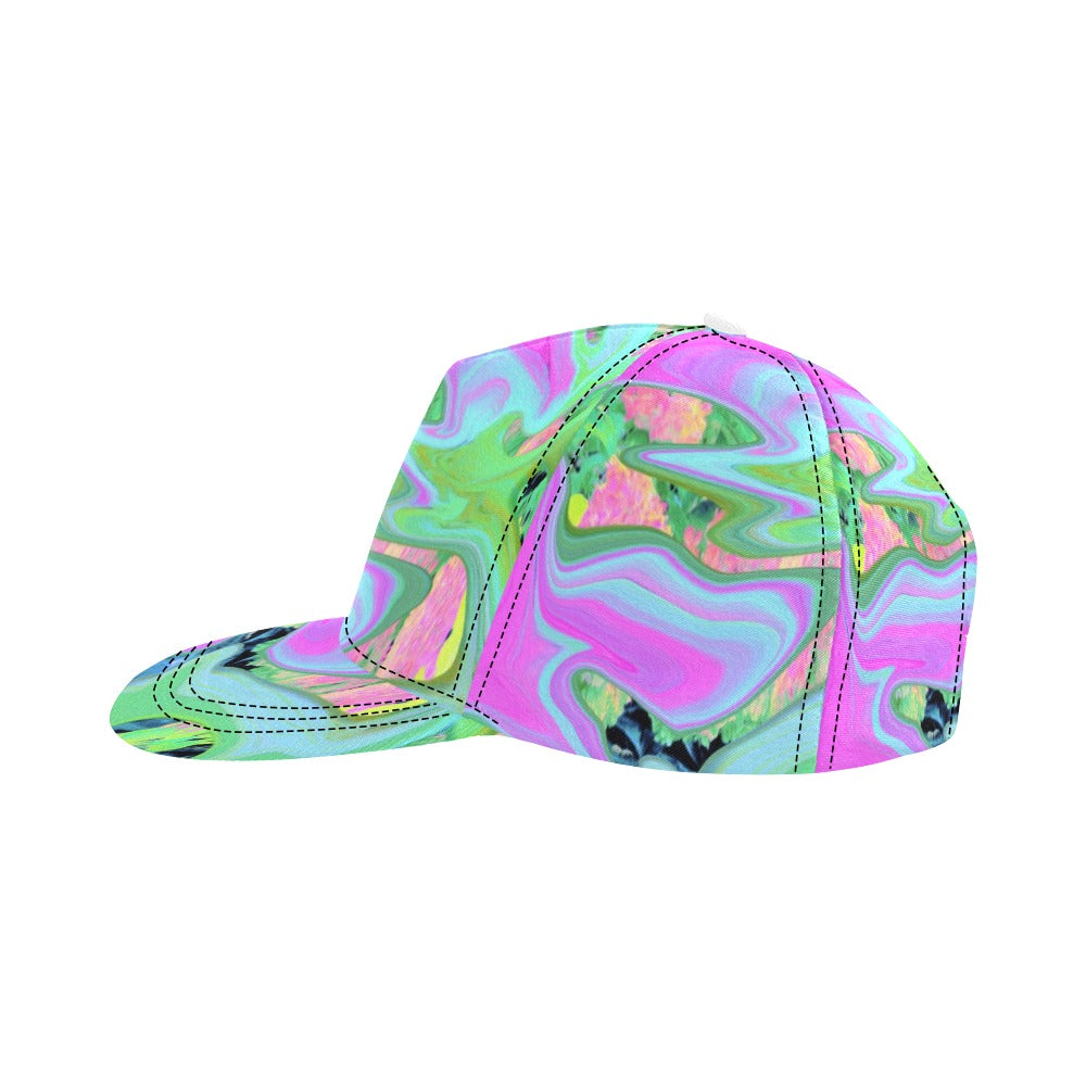 Snapback Hats, Retro Pink and Light Blue Liquid Art on Hydrangea