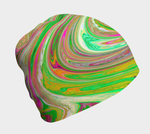 Beanie Hats, Groovy Abstract Retro Green and Hot Pink Swirl