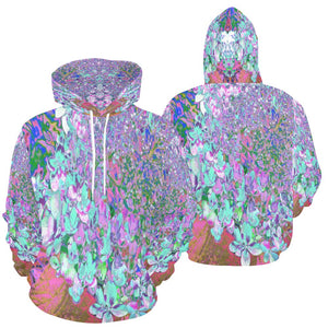 Hoodies for Women, Elegant Aqua and Purple Limelight Hydrangea Detail