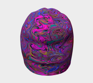 Beanie Hat, Psychedelic Groovy Magenta Retro Liquid Swirl