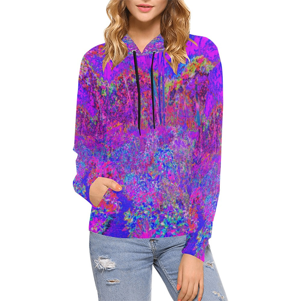 Hoodies for Women, Psychedelic Impressionistic Purple Garden Landscape