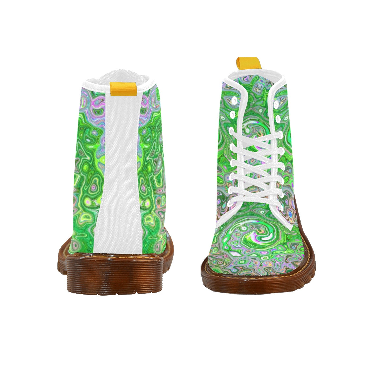 Boots for Women, Trippy Lime Green and Pink Abstract Retro Swirl - White