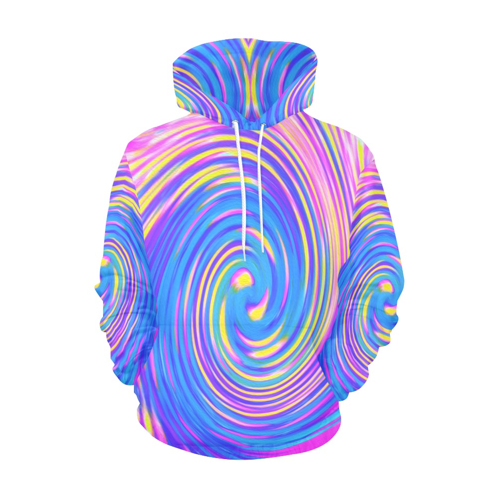 Hoodies for Women, Cool Abstract Pink Blue and Yellow Twirl