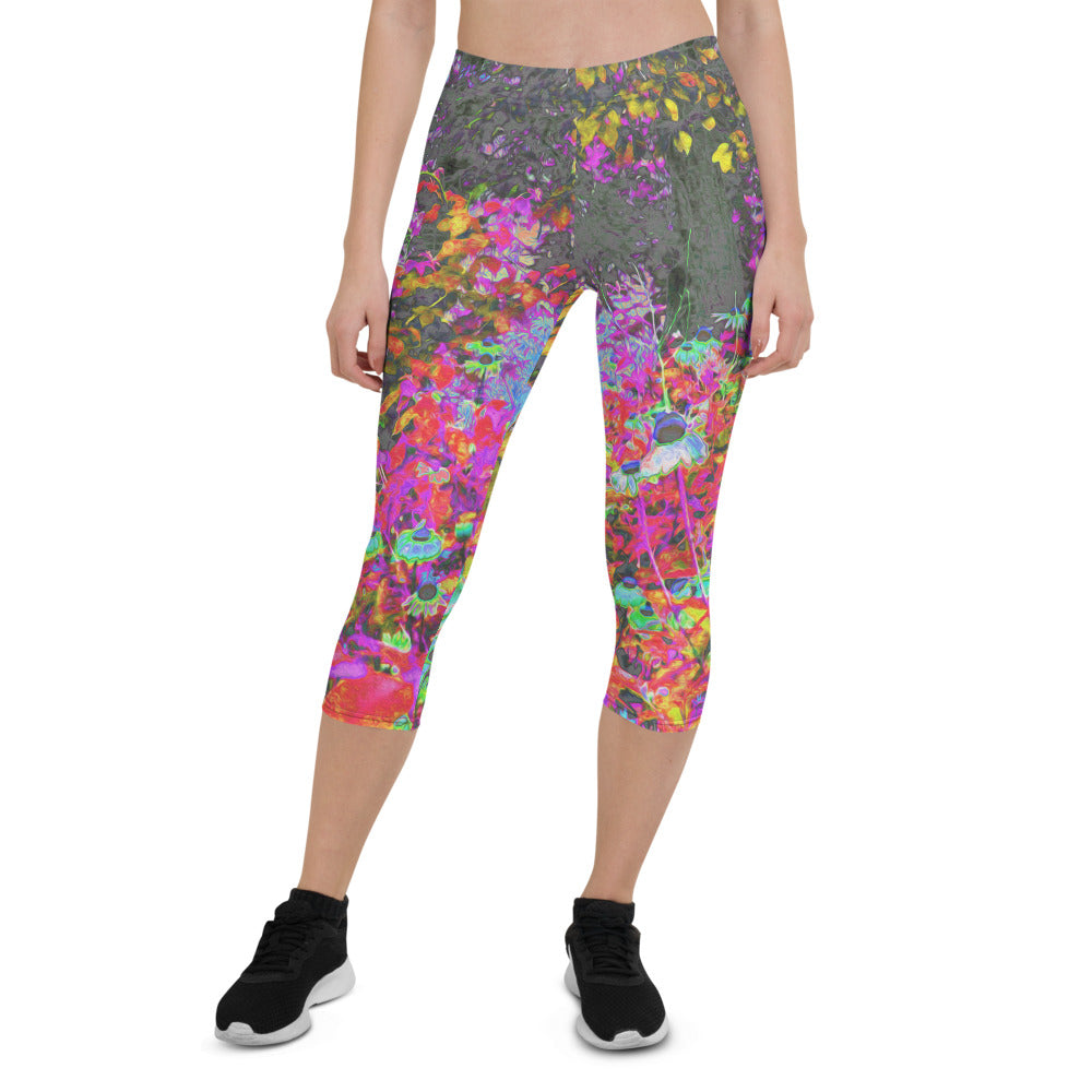 Capri Leggings, Psychedelic Tropical Festival Garden Sunrise