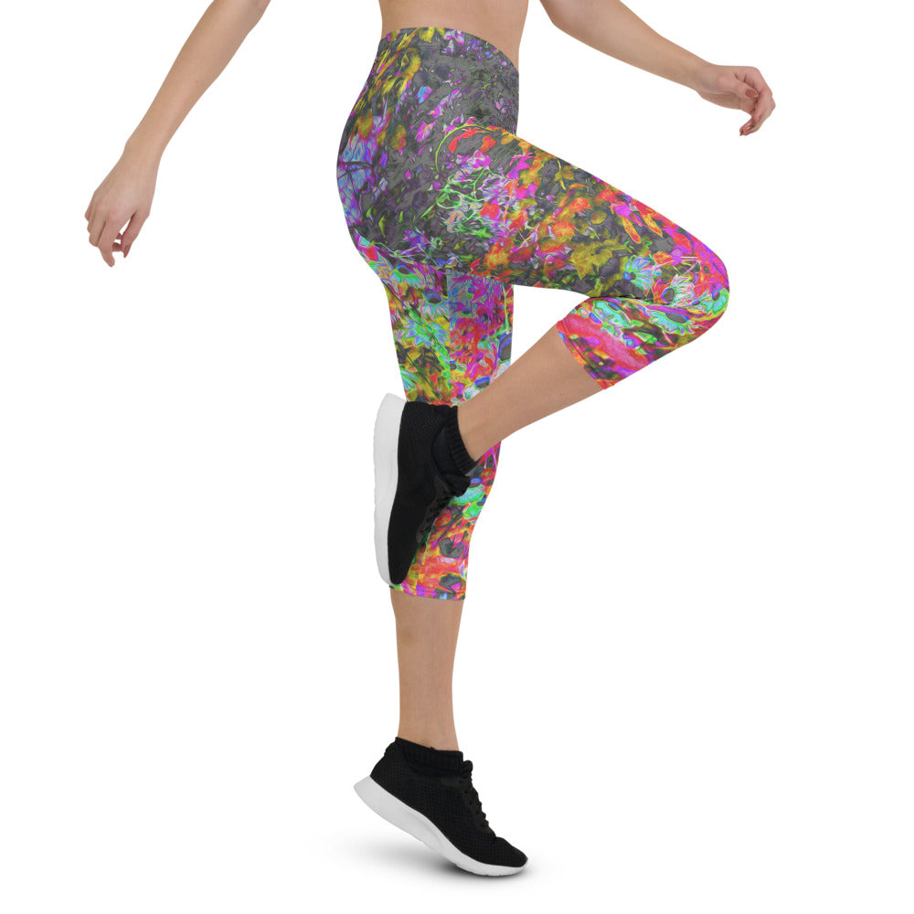 Capri Leggings, Psychedelic Tropical Festival Garden Sunrise