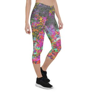 Capri Leggings, Psychedelic Tropical Festival Garden Sunrise