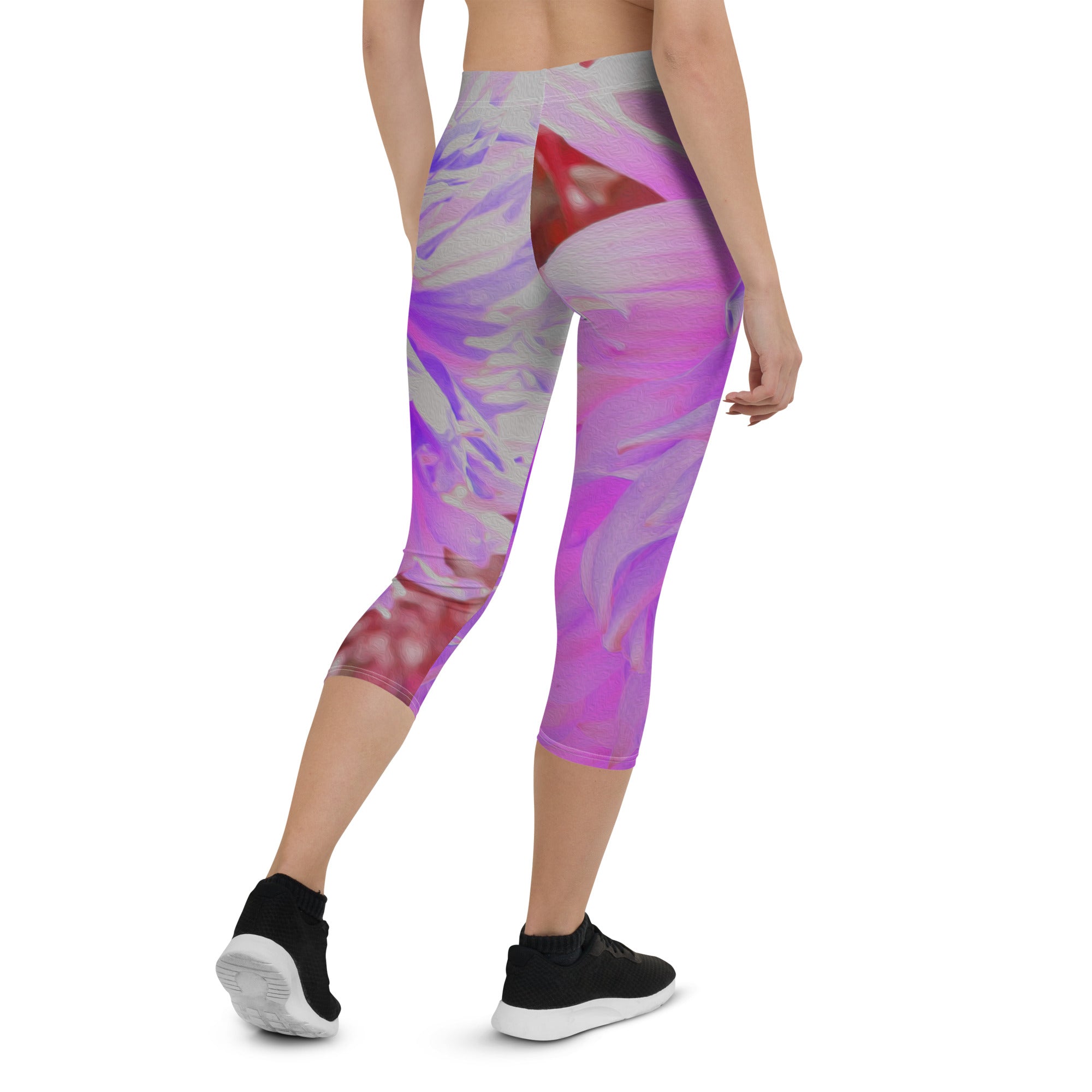 Capri Leggings for Women, Elegant Ultra-Violet Decorative Dahlia Flower