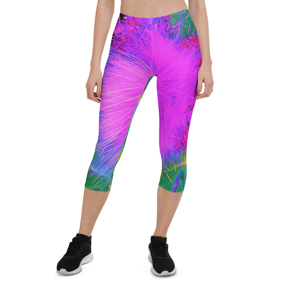 Capri Leggings for Women, Psychedelic Nature Ultra-Violet Purple Milkweed