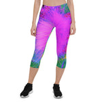 Capri Leggings for Women, Psychedelic Nature Ultra-Violet Purple Milkweed