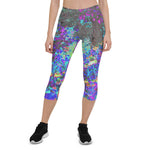 Capri Leggings for Women, Trippy Lime Green and Purple Garden Sunrise