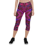 Capri Leggings, Trippy Hot Pink, Red and Blue Abstract Butterfly