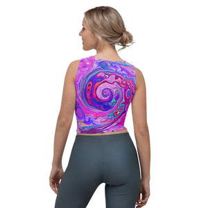 Cropped Tank Tops for Women, Retro Purple and Orange Abstract Groovy Swirl