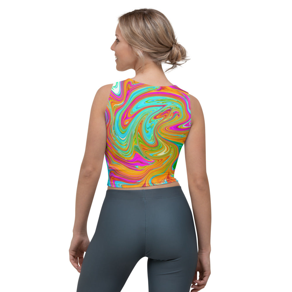 Cropped Tank Top, Blue, Orange and Hot Pink Groovy Abstract Retro Art
