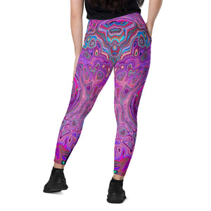 Crossover Leggings, Purple, Blue and Red Abstract Retro Swirl