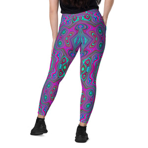 Crossover Leggings, Trippy Retro Magenta, Blue and Green Abstract