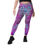 Crossover Leggings, Purple, Blue and Red Abstract Retro Swirl