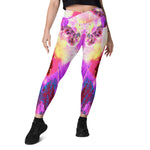Crossover Leggings, Psychedelic Trippy Rainbow Colors Hibiscus Flower