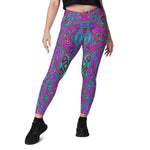 Crossover Leggings, Trippy Retro Magenta, Blue and Green Abstract