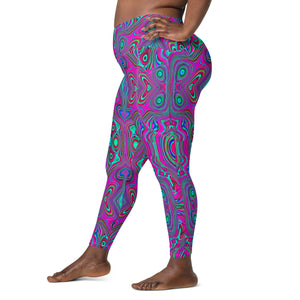 Crossover Leggings, Trippy Retro Magenta, Blue and Green Abstract