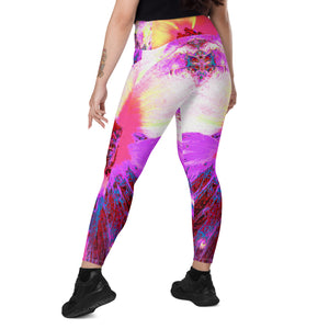 Crossover Leggings, Psychedelic Trippy Rainbow Colors Hibiscus Flower