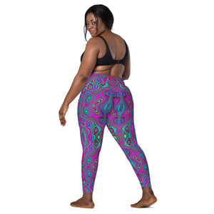 Crossover Leggings, Trippy Retro Magenta, Blue and Green Abstract