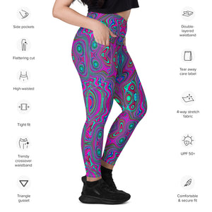 Crossover Leggings, Trippy Retro Magenta, Blue and Green Abstract