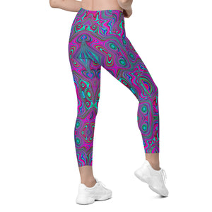 Crossover Leggings, Trippy Retro Magenta, Blue and Green Abstract