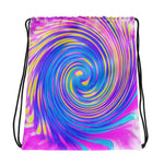 Drawstring Bags, Cool Abstract Pink Blue and Yellow Twirl