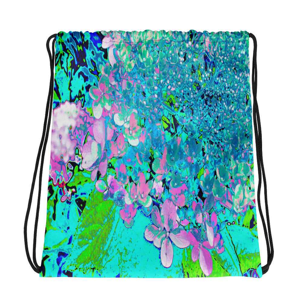 Colorful Floral Drawstring Bags, Elegant Pink and Blue Limelight Hydrangea