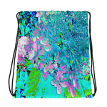 Colorful Floral Drawstring Bags, Elegant Pink and Blue Limelight Hydrangea