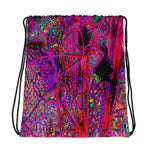 Drawstring Bags, Trippy Abstract Rainbow Oriental Lily Flowers