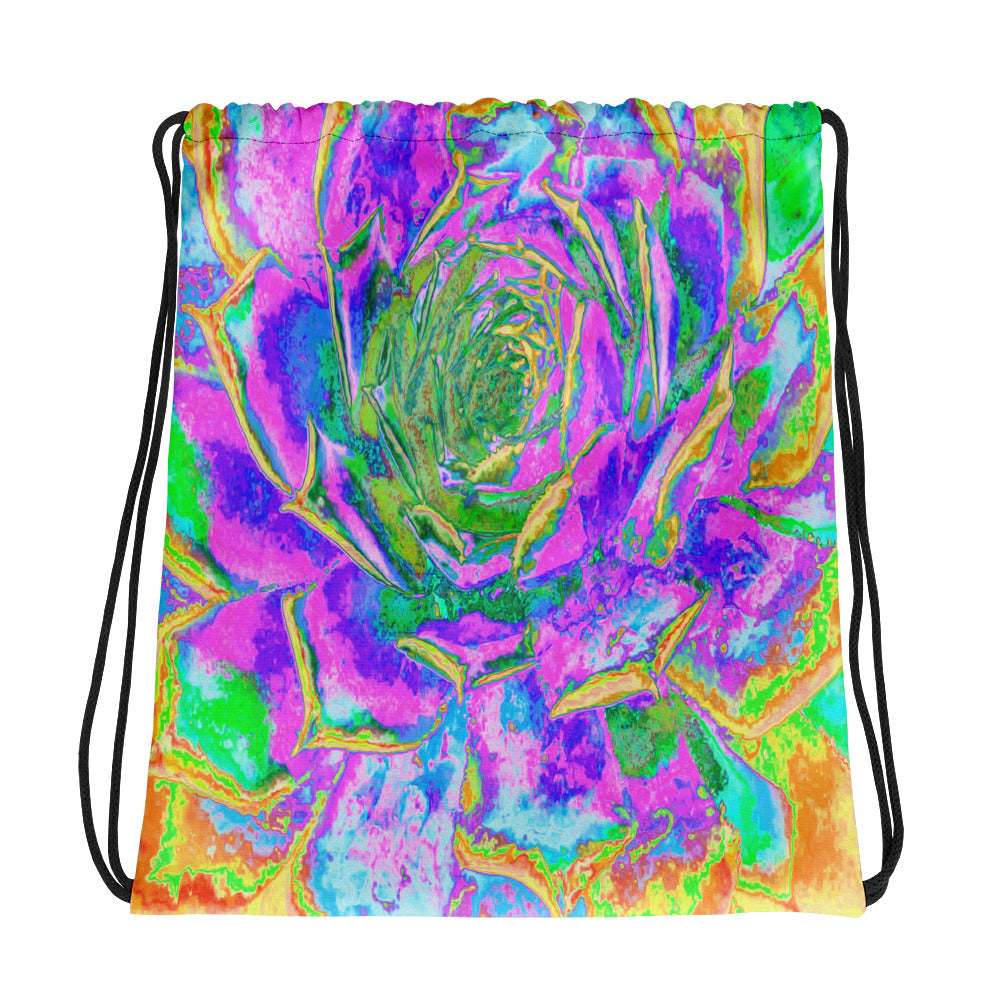 Drawstring Bags, Rainbow Colors Fiesta Succulent Sedum Rosette