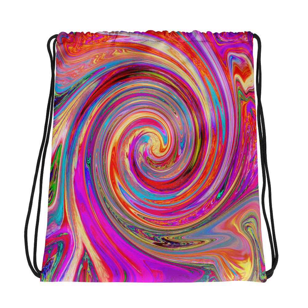 Drawstring Bags, Colorful Rainbow Swirl Retro Abstract Design