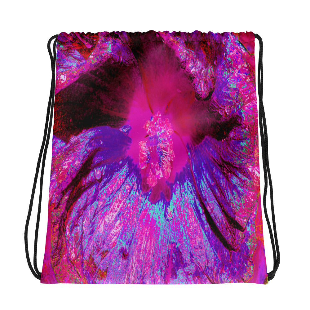 Drawstring Bags, Psychedelic Purple and Magenta Hibiscus Flower