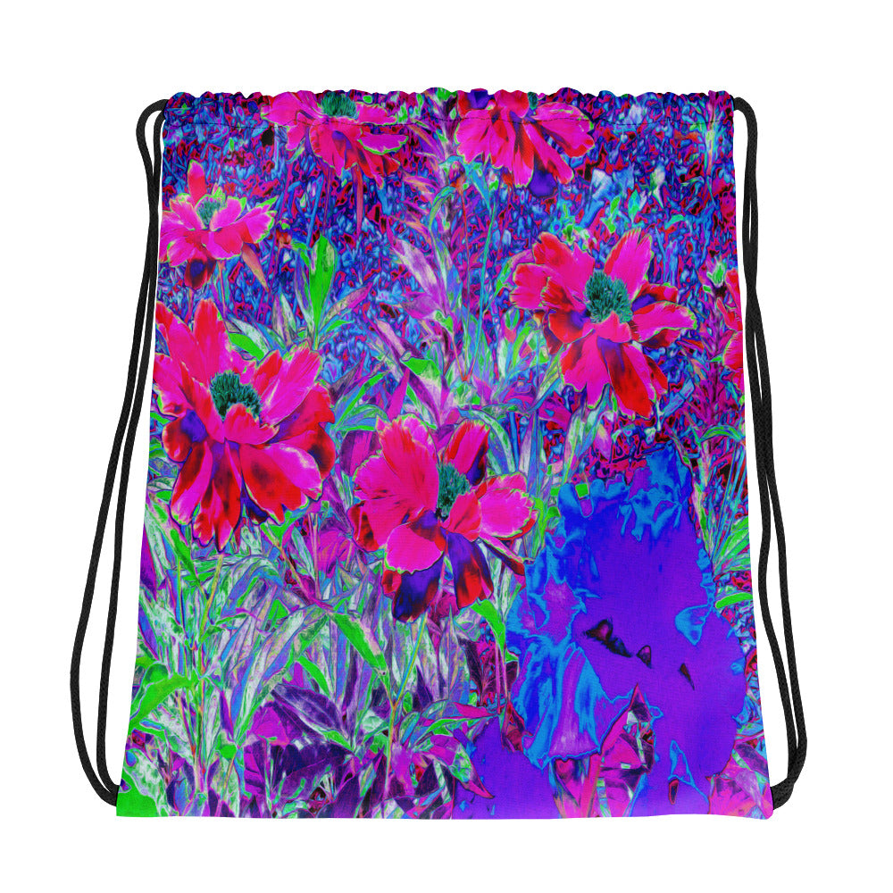 Drawstring Bags, Psychedelic Purple, Red and Magenta Flowers