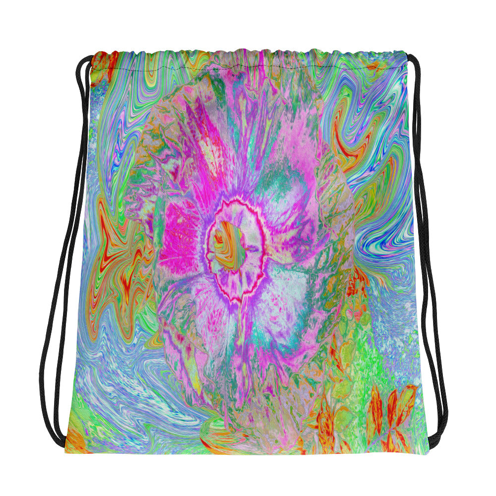 Drawstring Bags, Psychedelic Hot Pink and Ultra-Violet Hibiscus