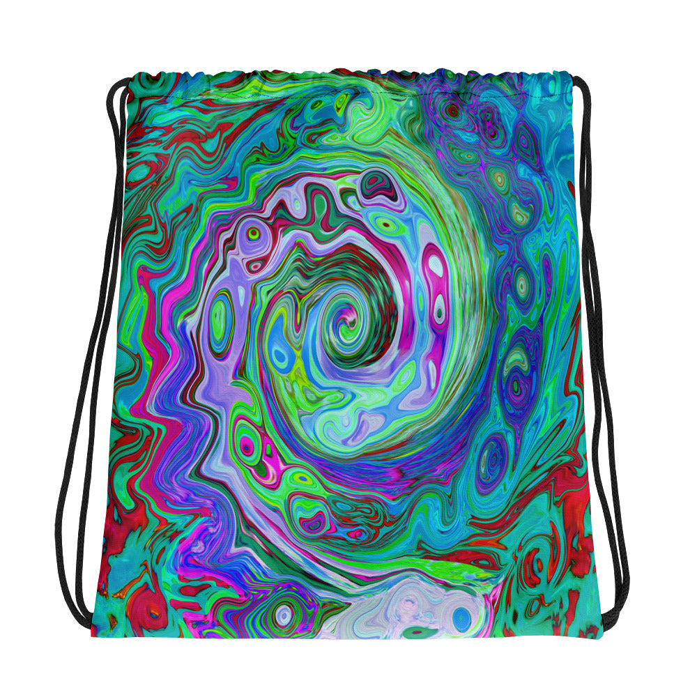 Drawstring Bags, Retro Green, Red and Magenta Abstract Groovy Swirl