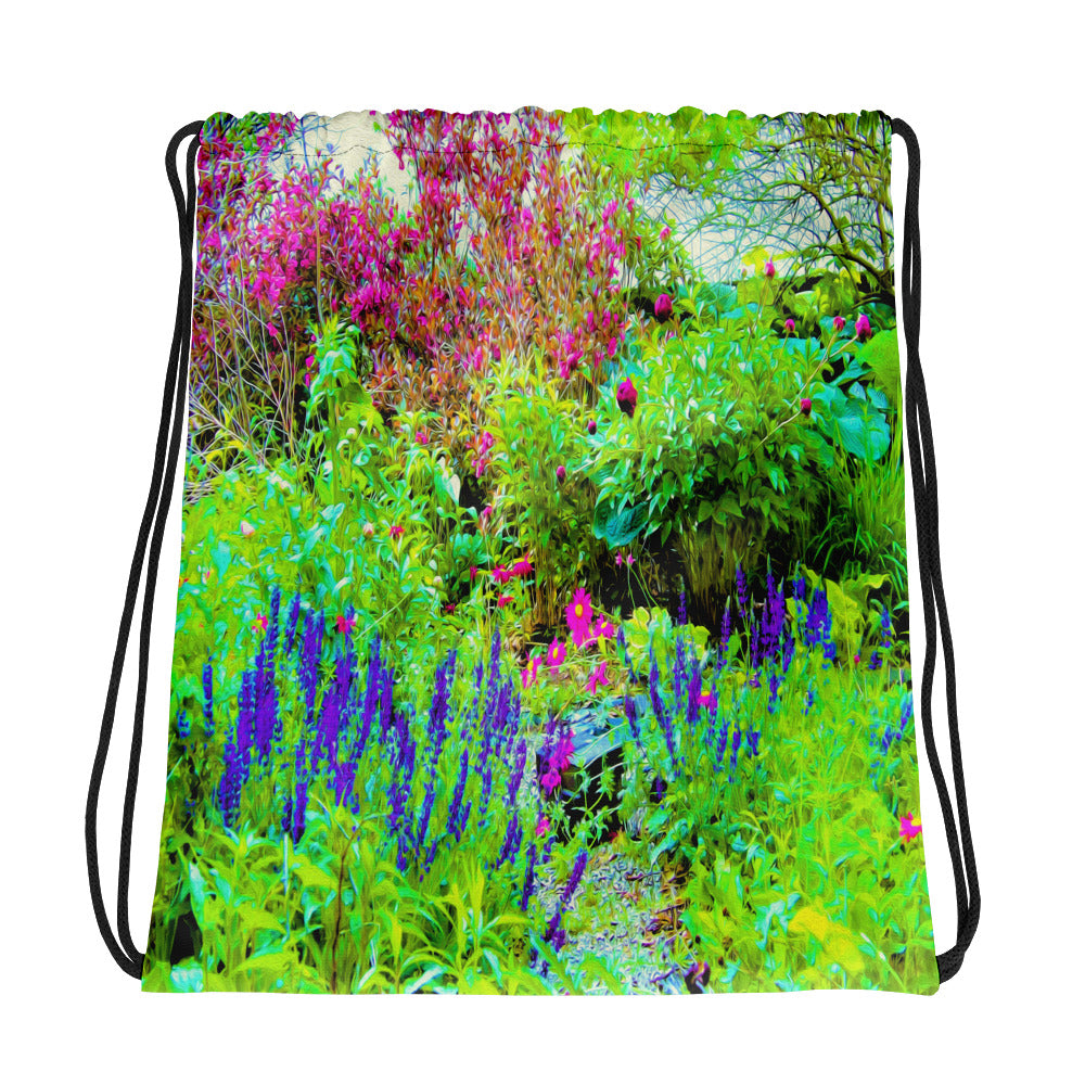 Drawstring Bags, Green Spring Garden Landscape with Peonies