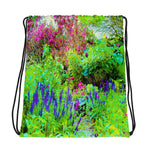Drawstring Bags, Green Spring Garden Landscape with Peonies
