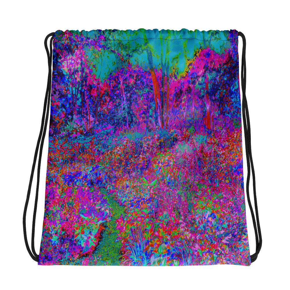 Drawstring Bags, Psychedelic Magenta Rainbow Garden Landscape