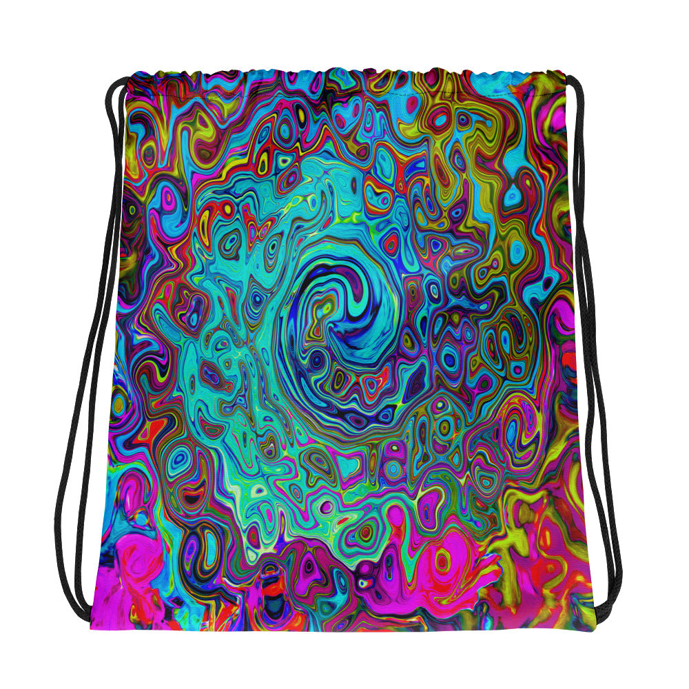 Drawstring Bags, Trippy Sky Blue Abstract Retro Liquid Swirl