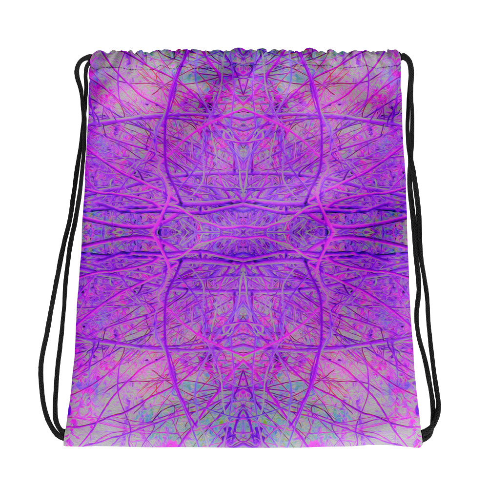 Drawstring Bags, Hot Pink and Purple Abstract Branch Pattern