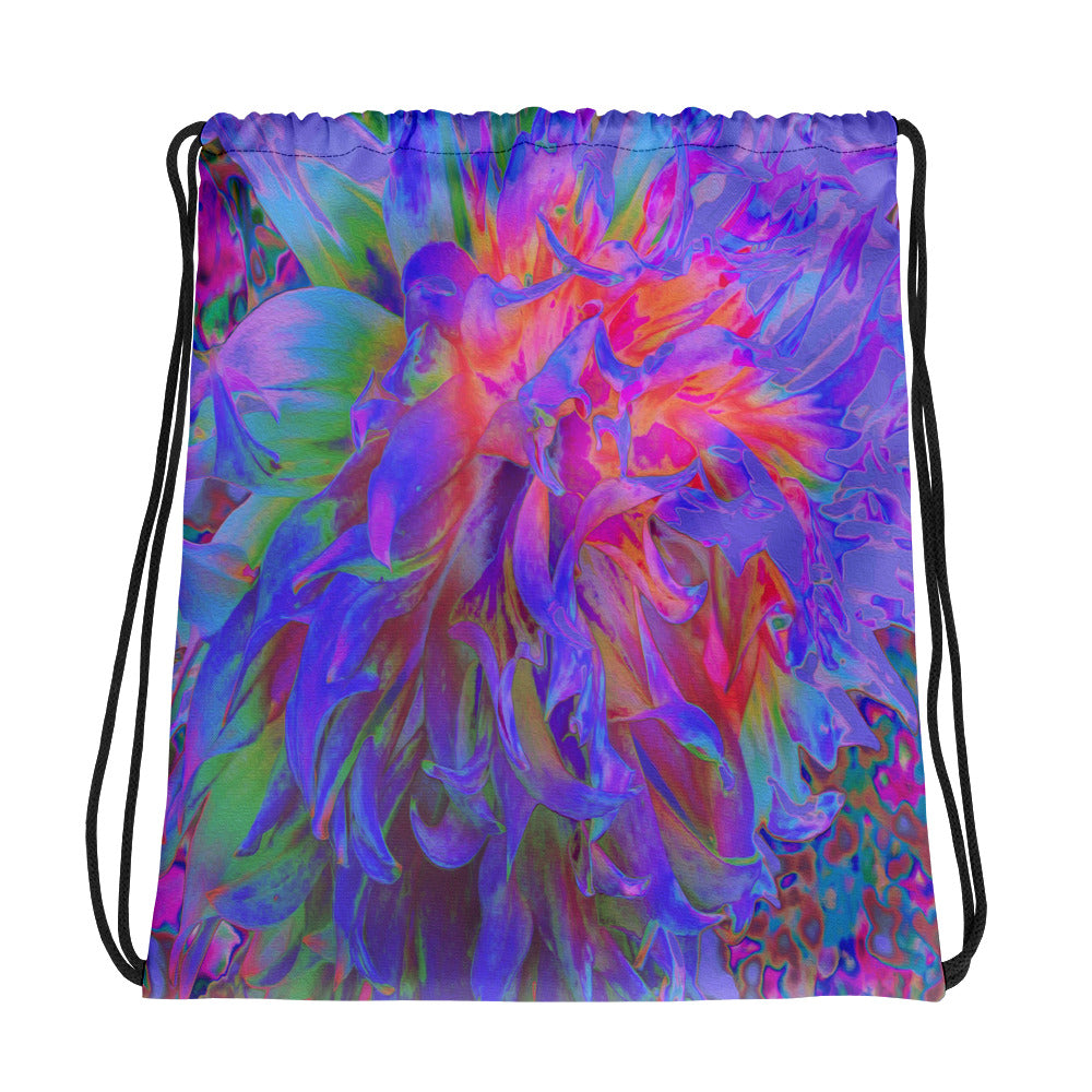 Drawstring Bags, Elegant Psychedelic Decorative Dahlia Flower