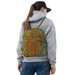 Drawstring Bags, Abstract Burnt Orange and Green Dahlia Bloom
